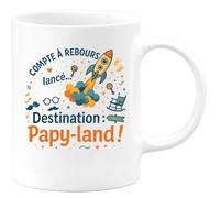 Café-Croissant - Mug Personnalisé Humour Annonce Naissance Papy - Compte À Rebours Lancé Destination Papy- Land - Tasse Cadeau Noël Original Drôle Futur Grand-Père Papou Pépé - Blanc/Céramique