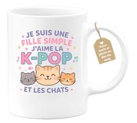 Café-Croissant - Mug Personnalisé Je Suis Une Fille Simple, Fan De K- Pop | Et Amoureuse Des Chats, Parfait Cadeau Pour Noël Fans Amoureux Tasse Stylée - Blanc/Céramique