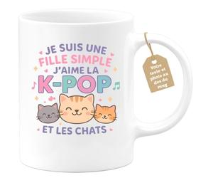 Café-Croissant - Mug Personnalisé Je Suis Une Fille Simple, Fan De K- Pop | Et Amoureuse Des Chats, Parfait Cadeau Pour Noël Fans Amoureux Tasse Stylée - Blanc/Céramique