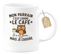 Café-Croissant - Mug Personnalisé Mon Parrain C'Est Comme Le Café, Il A Un | Grain, Mais Je L'Adore Cadeau Tasse Pour Noël Et Apprécié - Blanc/Céramique