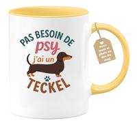 Café-Croissant - Mug Personnalisé Pas Besoin De Psy, Avec Mon Teckel Ça Va | Bien Mieux Cadeau Pour Noël Les Amoureux Des Teckels Tasse - Jaune/Céramique