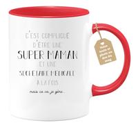 Café-Croissant - Mug Personnalisé Tasse Cadeau Noël C'Est Compliqué D'Être Une Super Maman Et Secretaire Medicale A La Fois Mais Je Gère Future Anniversaire Fête Des Mères - Rouge/Céramique