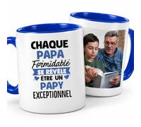 Café-Croissant - Mug Personnalisé Tasse Cadeau Noël Chaque Papa Formidable | Se Révèle Être Un Papy Exceptionnel Futur Papou Pépé Fête Des Grand-Pères Papi Annonce Naissance - Bleu/Céramique