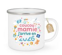 Café-Croissant - Mug Personnalisé Tasse Cadeau Noël Coucou Mamie J'Arrive | En 2026 - Blanc/Emaillé