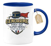 Café-Croissant - Mug Personnalisé Tasse Cadeau Noël Gendarme Parce Que | Super- Héros C'Était Déjà Pris - Bleu/Céramique