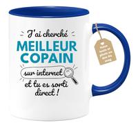 Café-Croissant - Mug Personnalisé Tasse Cadeau Noël J'Ai Cherché Meilleur | Copain Sur Internet Tu Es Sortie Direct - Bleu/Céramique