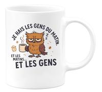 Café-Croissant - Mug Personnalisé Tasse Cadeau Noël Je Hais Les Gens Du Matin Et Les Matins Et Les Gens - Blanc/Céramique