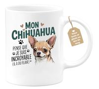 Café-Croissant - Mug Personnalisé Tasse Cadeau Noël Mon Chihuahua Pense Que | Je Suis Incroyable (Il A Du Flair) - Blanc/Céramique