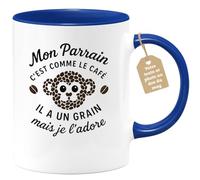 Café-Croissant - Mug Personnalisé Tasse Cadeau Noël Mon Parrain C'Est Comme | Le Café Il A Un Grain Mais Je L'Adore - Bleu/Céramique