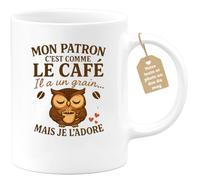 Café-Croissant - Mug Personnalisé Tasse Cadeau Noël Mon Patron C'Est Comme | Le Café Il A Un Grain Mais Je L'Adore - Blanc/Céramique
