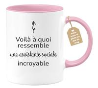 Café-Croissant - Mug Personnalisé Tasse Cadeau Noël Voilà À Quoi Ressemble | Une Assistante Sociale Incroyable - Rose/Céramique