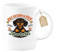 Café-Croissant - Mug Personnalisé - Tasse Pas Besoin De Psy J'ai Un Teckel | Blanc/Céramique