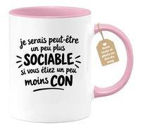 Café-Croissant - Mug Plus Sociable Si Vous Étiez Un Peu Moins Con - Rose/Cé | Humour Drôle Bonne Humeur, Idée Cadeau Rigolo Homme Femme
