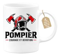 Café-Croissant - Mug Pompier Courage Et Devotion - Blanc/Céramique | Mug en céramique pour les héros du quotidien, idéal pour les pompiers.