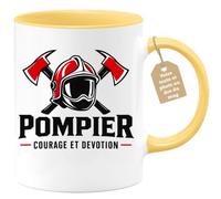 Café-Croissant - Mug Pompier Courage Et Devotion - Jaune/Céramique | Mug en céramique pour les héros du quotidien, idéal pour les pompiers.