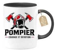 Café-Croissant - Mug Pompier Courage Et Devotion - Noir/Céramique | Mug en céramique pour les héros du quotidien, idéal pour les pompiers.