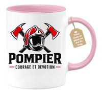 Café-Croissant - Mug Pompier Courage Et Devotion - Rose/Céramique | Mug en céramique pour les héros du quotidien, idéal pour les pompiers.