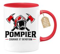 Café-Croissant - Mug Pompier Courage Et Devotion - Rouge/Céramique | Mug en céramique pour les héros du quotidien, idéal pour les pompiers.