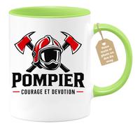 Café-Croissant - Mug Pompier Courage Et Devotion - Vert/Céramique | Mug en céramique pour les héros du quotidien, idéal pour les pompiers.