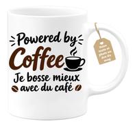 Café-Croissant - Mug Powered By Coffee Je Bosse Mieux Avec Du Café - Blanc/ | Mug humoristique pour amateurs de café