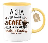 Café-Croissant - Mug Prénom Aïcha C'est Comme Le Café Elle A Un Grain - Jau | Mug humoristique avec phrase sur le café et Aïcha