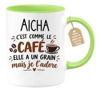 Café-Croissant - Mug Prénom Aïcha C'est Comme Le Café Elle A Un Grain - Ver | Mug humoristique avec phrase sur le café et Aïcha