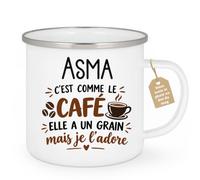 Café-Croissant - Mug Prénom Asma C'est Comme Le Café Elle A Un Grain - Blan | Mug humoristique avec phrase sur le café et Asma