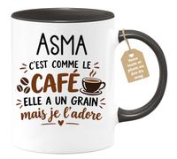 Café-Croissant - Mug Prénom Asma C'est Comme Le Café Elle A Un Grain - Noir | Mug humoristique avec phrase sur le café et Asma