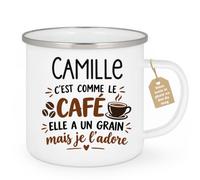 Café-Croissant - Mug Prénom Camille C'est Comme Le Café Elle A Un Grain - B | Mug humoristique avec phrase sur le café et Camille