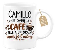 Café-Croissant - Mug Prénom Camille C'est Comme Le Café Elle A Un Grain - B | Mug humoristique avec phrase sur le café et Camille