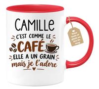 Café-Croissant - Mug Prénom Camille C'est Comme Le Café Elle A Un Grain - R | Mug humoristique avec phrase sur le café et Camille