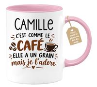 Café-Croissant - Mug Prénom Camille C'est Comme Le Café Elle A Un Grain - R | Mug humoristique avec phrase sur le café et Camille