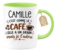 Café-Croissant - Mug Prénom Camille C'est Comme Le Café Elle A Un Grain - V | Mug humoristique avec phrase sur le café et Camille