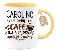Café-Croissant - Mug Prénom Caroline C'est Comme Le Café Elle A Un Grain - | Mug humoristique avec phrase sur le café et Caroline