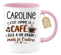 Café-Croissant - Mug Prénom Caroline C'est Comme Le Café Elle A Un Grain - | Mug humoristique avec phrase sur le café et Caroline