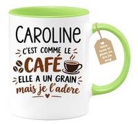 Café-Croissant - Mug Prénom Caroline C'est Comme Le Café Elle A Un Grain - | Mug humoristique avec phrase sur le café et Caroline