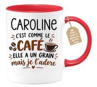Café-Croissant - Mug Prénom Caroline C'est Comme Le Café Elle A Un Grain - | Mug humoristique avec phrase sur le café et Caroline