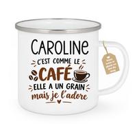 Café-Croissant - Mug Prénom Caroline C'est Comme Le Café Elle A Un Grain - | Mug humoristique avec phrase sur le café et Caroline