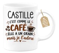 Café-Croissant - Mug Prénom Castille C'est Comme Le Café Elle A Un Grain - | Mug humoristique avec phrase sur le café et Castille