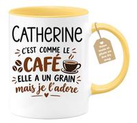 Café-Croissant - Mug Prénom Catherine C'est Comme Le Café Elle A Un Grain - | Mug humoristique avec phrase sur le café et Catherine