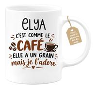Café-Croissant - Mug Prénom Elya C'est Comme Le Café Elle A Un Grain - Blan | Mug humoristique avec phrase sur le café et Elya