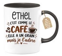 Café-Croissant - Mug Prénom Ethel C'est Comme Le Café Elle A Un Grain - Noi | Mug humoristique avec phrase sur le café et Ethel