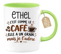 Café-Croissant - Mug Prénom Ethel C'est Comme Le Café Elle A Un Grain - Ver | Mug humoristique avec phrase sur le café et Ethel