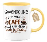 Café-Croissant - Mug Prénom Gwendoline C'est Comme Le Café Elle A Un Grain | Mug humoristique avec phrase sur le café et prénom femme Gwendoline