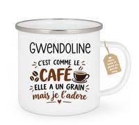 Café-Croissant - Mug Prénom Gwendoline C'est Comme Le Café Elle A Un Grain | Mug humoristique avec phrase sur le café et prénom femme Gwendoline