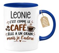 Café-Croissant - Mug Prénom Leonie C'est Comme Le Café Elle A Un Grain - Bl | Mug humoristique avec phrase sur le café et Leonie