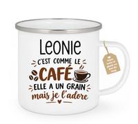 Café-Croissant - Mug Prénom Léonie C'est Comme Le Café Elle A Un Grain - Bl | Mug humoristique avec phrase sur le café et Léonie