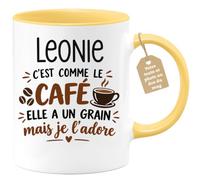 Café-Croissant - Mug Prénom Leonie C'est Comme Le Café Elle A Un Grain - Ja | Mug humoristique avec phrase sur le café et Leonie