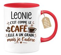 Café-Croissant - Mug Prénom Léonie C'est Comme Le Café Elle A Un Grain - Ro | Mug humoristique avec phrase sur le café et Léonie