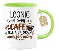 Café-Croissant - Mug Prénom Léonie C'est Comme Le Café Elle A Un Grain - Ve | Mug humoristique avec phrase sur le café et Léonie